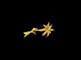 un gros plan d'une broche en forme de fleur dorée sur fond noir