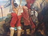 a painting of a man standing next to a horse