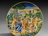 an image of a decorative plate with a painting of a group of people
