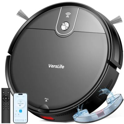 an image of a robot vacuum cleaner with a remote control