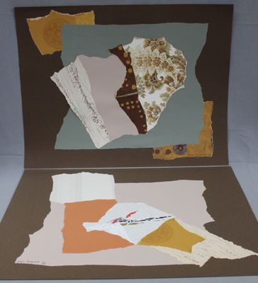 a picture of a folded card with torn pieces of paper on it