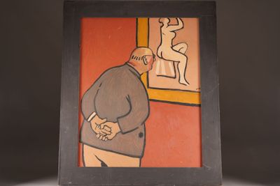 a picture of a man standing in front of a painting