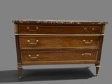 an antique chest of drawers with marble top and brass handles