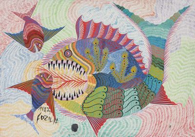 un tableau représentant un poisson aux multiples couleurs