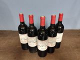 four bottles of wine are lined up on a wooden table