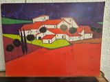 an image of a painting of a house on a table