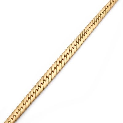 a close up of a gold chain on a white background