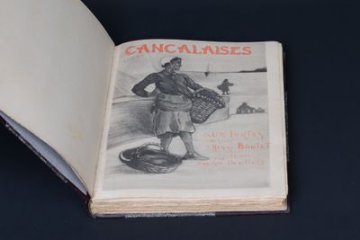 a book with a picture of a man holding a basket