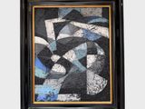 une image représentant une peinture aux motifs abstraits noirs, bleus et blancs