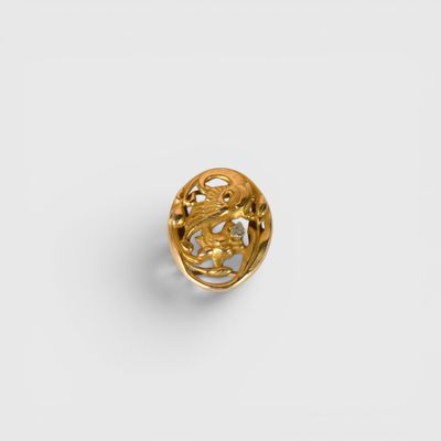 a close up of a gold ring with a dragon on it