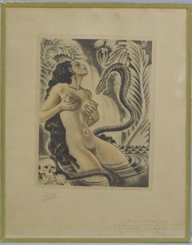Raoul AUGER. Estampe pour les Fleurs du mal. Signée. Envoi daté 1...