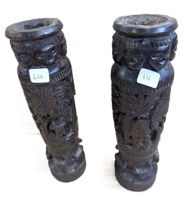 RAMARO paire de porte encens en ébène joliment sculpté H 30c…