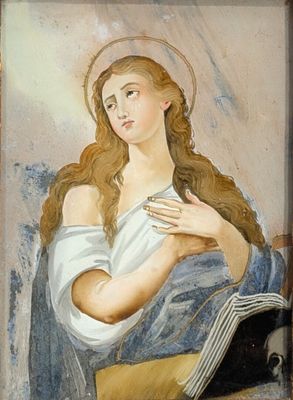 an image of a painting of a woman holding a book