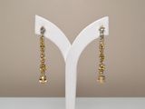 a close up of a pair of earrings on a white stand
