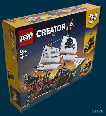 a box that has a lego pirate ship in it