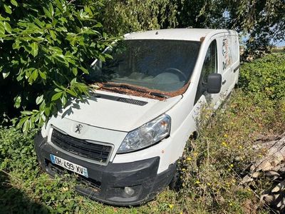une camionnette blanche garée dans l'herbe