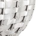 a silver bowl that is on a stand on a white background