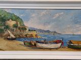 une image d'une peinture de bateaux sur la plage