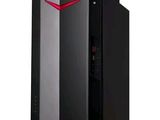 L'ordinateur est noir et rouge, avec un logo rouge dessus.