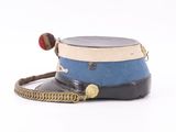 a blue and white hat with a rope around it