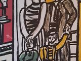 a drawing of a woman and a man with a child