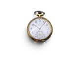 pocket watch on a white surface with a white background