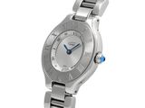cartier ladies ' s stainless steel bracelet watch with blue sapphire bezel