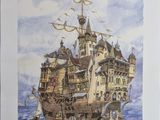 an image of a painting of a pirate ship in the ocean