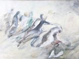 une peinture représentant un groupe de personnes à cheval
