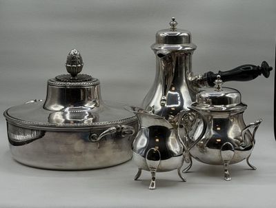 silver plated tea and coffee set on a white background