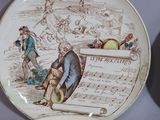 two plates that have pictures of people on them
