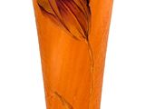 an orange vase with a butterfly painted on it