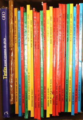 beaucoup de livres dans une boîte sur l'étagère