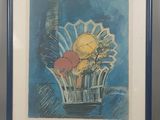 tableau représentant un vase rempli de fleurs posé sur une table