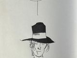 cartoon drawing of a man in a top hat with a speech bubble above his head