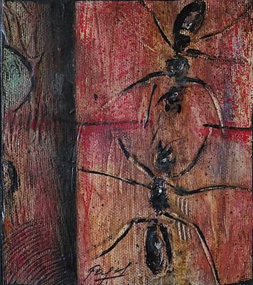 a painting of a spider and a spider on a wall