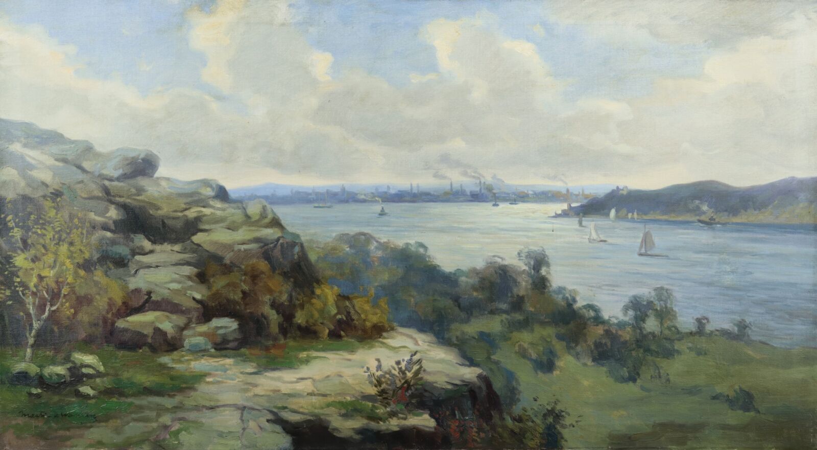 Martin WANING "Vue de la baie de Cardiff", huile sur toile, …