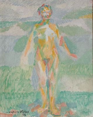 une image représentant un tableau où l'on voit une femme debout sur une plage