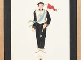 painting of a man holding a red flag and a red flag