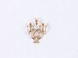 a close up of a pair of gold earrings on a white surface