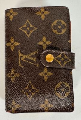 portefeuille Louis Vuitton marron avec finitions dorées