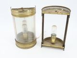 pair of antique brass and glass table lamps on a white background