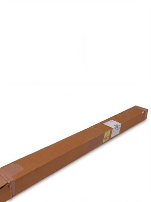 brown cardboard box on a white background with a white label