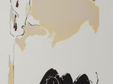 a black and white drawing of a cow and a man