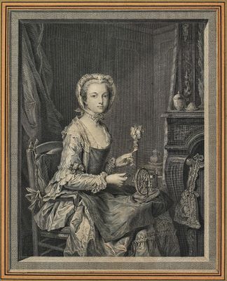 un dessin en noir et blanc représentant une femme assise sur une chaise