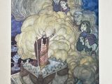 a picture of a painting of a man in the clouds
