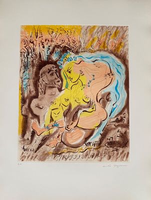 tableau représentant une femme allongée par terre à côté d'un chien