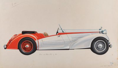 an image of a drawing of a red and white sports car