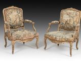 pair of louis xv style armchairs with tapestry upholstered seats