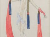 an illustration of a woman with long hair and a red scarf